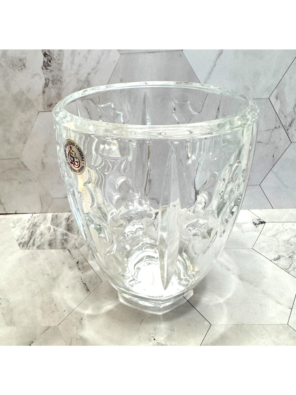 Vintage St. George Crystal Vase 24% Fine Lead 5" Christmas Holly Berries EUC